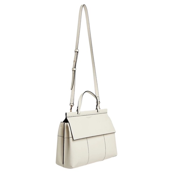 Tory Burch Block T Leather Satchel Ivory Bag Crossbody Strap - Picture 2 of 16